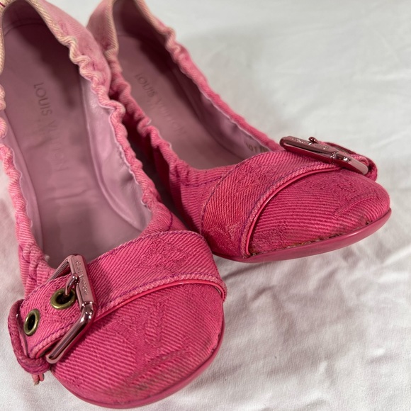 LOUIS VUITTON Pink Denim Elastic Sunburst Flats Women's Marked as 36.5 EU 6.5US - Picture 8 of 11